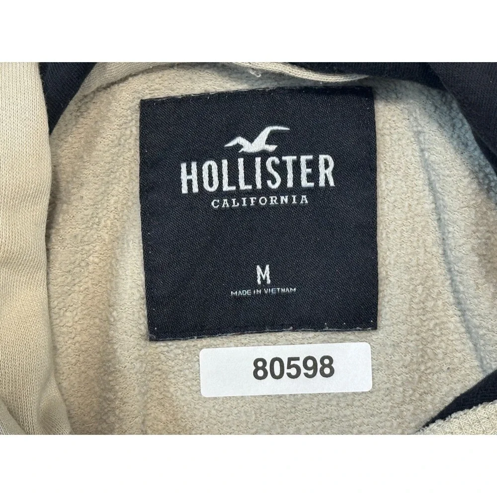 Hollister Mens Colorblock Hoodie Tan Black Chevron Logo Pullover Medium 322F2236